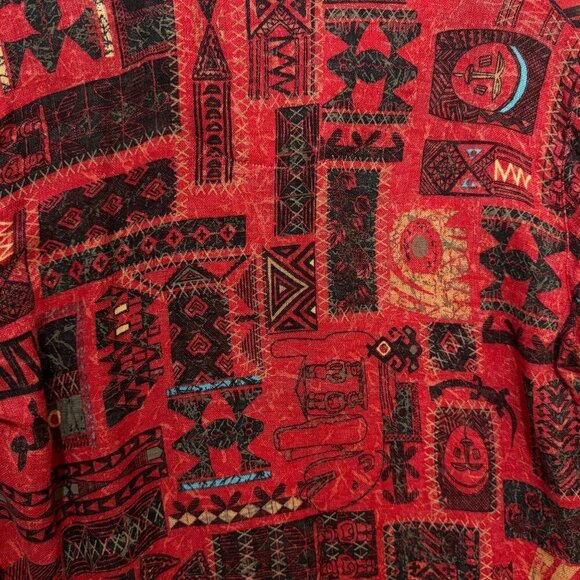 Chico's Size 1 US 8 Tunic Top Linen Aztec Southwest Button Front Red Tortoise Bu - Picture 8 of 11